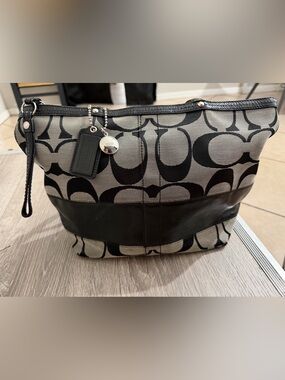 Coach Black and Silver Signature Logo Tote